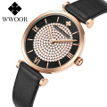 WWOOR 8851 Women Watches Quartz Watch Leather Rhinestone Fashion Wristwatches Luxury Brand Reloj de mujer Factory